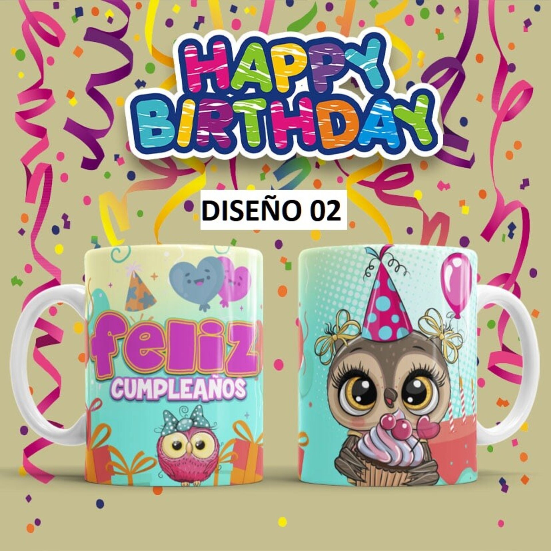 Taza Feliz Cumpleaños, varios diseños a elegir - 2